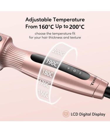 Terviiix 38MM Ceramic Tourmaline Ionic Curling Iron Brush - Volumizing Hot Brush for Root Volume & Loose Curls - Digital Display, 5 Temperatures, Dual Voltage - Rose Gold - Buy Online on SooperMarket.com