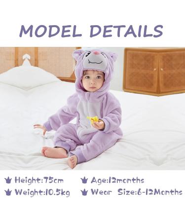 COOKY.D Baby Hooded Rompers | Winter Flannel Jumpsuit Pajamas | Infant 3-6 Months - Buy Online on SooperMarket.com