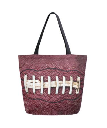 ZzWwR 3D Close Up Of American Football Print Extra Large Canvas Shoulder Tote Top Storage Handle Bag for Gym Beach Weekender Travel Reusable Grocery Shopping Multi&american Football