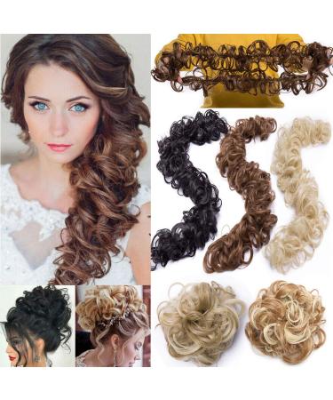 Messy Long Hair Bun Maker Versatile Hair Curly DIY Ponytail Extensions Synthetic Hair Tousled Updo Fluffy Hair Chignon Wrap Around Scrunchies Hair Band Light Brown Light Brown 90 g