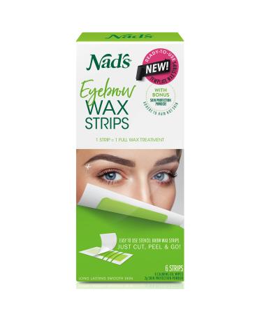 Nad's Eyebrow Wax Strips - Facial Hair Removal for Women - Eyebrow Wax Kit with 6 Eyebrow Waxing Strips + 6 Calming Oil Wipes + 2g Skin Protection Powder, 1 Count