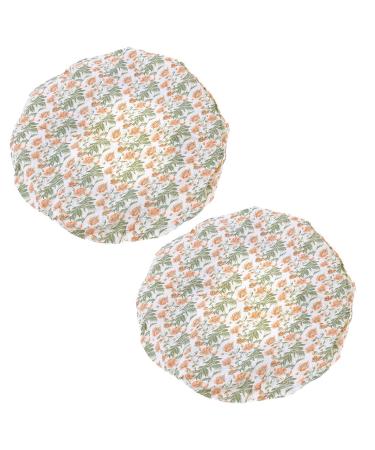 uxcell Flower Pattern Ladies Waterproof Elastic Bathing Shower Cap Hat 2 Pcs