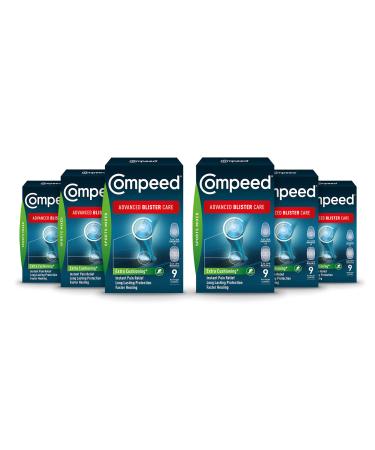 Compeed Advanced Blister Care Hydrocolloid Bandage Cushions 9 Count Sports Mixed (6 Packs) Heel Blister Patches Blister on Foot Blister Prevention & Treatment Help Hydrocolloid Waterproof Bandages