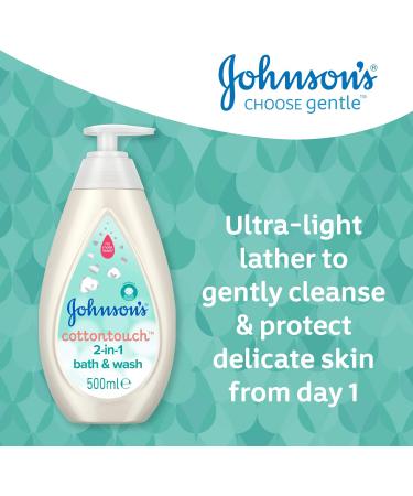Johnson's Baby Cotton Touch 2-in-1 Bath & Wash 500ml - Gentle Hair and Body Wash for Newborns - pH Balanced, Sensitive Skin - Real Cotton Blend - Pack of 1 - Buy Online on SooperMarket.com