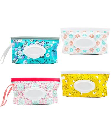 LESHANE Baby Wipe Dispenser 4 Pack Portable Refillable Holder - Floral Design | Travel Wet Wipe Pouch | Lightweight & Reusable - Buy Online on SooperMarket.com