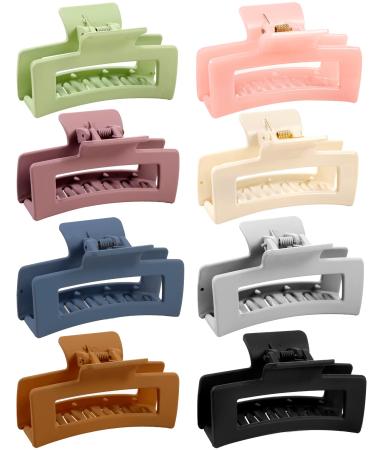8pcs Hair Clips Set, Non-slip Hair Claw Clips 3.5 in. Acrylic Banana Rectangle Claw Clips Matte Hair Clips Hair Clamps Hair Styling Accessories for Women Girls Thin to Thick Hair, Colorful Series 3.5 Inch (Pack of 8) Colorful Series