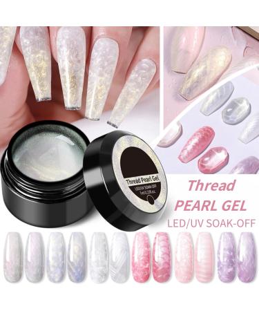 TBeautfave Pearl Gel Nail Polish Shell Thread Gel Nail Polish Pearl White Pearlescent Shimmer Nail Varnish Soak off UV/LED Nail Gel Swirl Thread DIY Nail Art Christmas Nails PearlWhite - Buy Online on SooperMarket.com