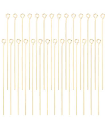 Beebeecraft 100Pcs/Box Open Eye Pins 18K Gold Plated Head Pins 50mm Jewelry Making Findings for Charm Beads DIY Making  Hole: 1.5mm Open Eye Pins 50mm