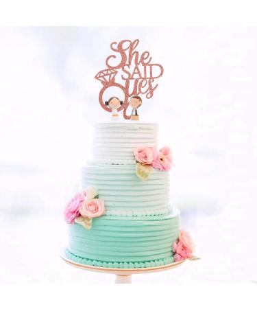 Unimall Rose Gold 'She Said Yes' Cake Topper - Perfect for Engagement Bridal Shower & Bachelorette Party Decorations | Multi-Color Delivery Available - Buy Online on SooperMarket.com
