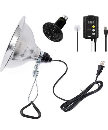 Simple Deluxe 150W Reptile Heat Bulb and 8.5 inch Clamp Light, 40-108 Degrees Fahrenheit Digital Thermostat Controller Included, for Amphibian Pet & Incubating Chicken 1 Set Bulb+Clamp Light+Thermostat