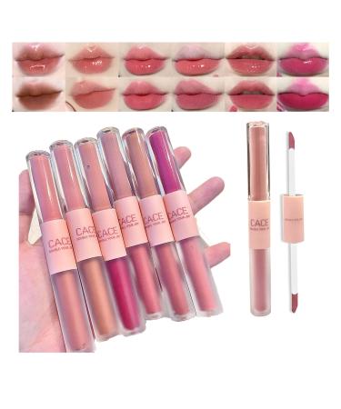 Domality 6 Colors 2 in 1 Double-end Lip Gloss Set  6pcs Matte Velvet & Mirror Finish Liquid Lipstick  Long Lasting Waterproof Glossy Lip Glaze  Plumping Hydrating Fuller Lip Makeup Gift Kit