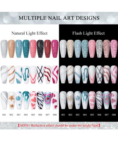 Supwee Reflecting Gel Liner Nail Art Set - 8 Colors Disco Glitter UV Gel Polish for DIY Nail Designs - Buy Online on SooperMarket.com