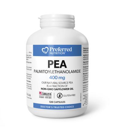 Preferred Nutrition PEA (Palmitoylethanolamide) 400mg 120 capsules Fractionated non-GMO Safflower Seed Oil Micronized High absorption Helps relieve chronic pain