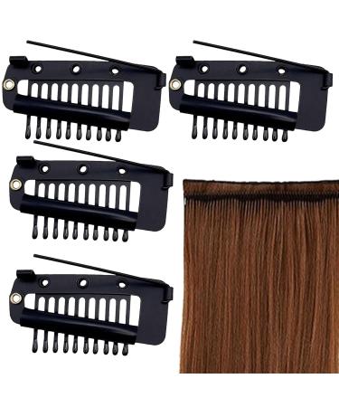 4-Piece Hair Extension Clamps - Metal Wig Clinging Snap Brackets for Women - 10 Teeth Black Comb Clips - Buy Online on SooperMarket.com