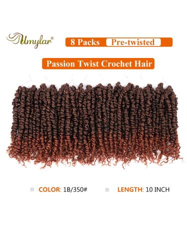 Umylar 10 Inch Pre-twisted Passion Twist Crochet Hair 8 Packs - Short Bohemian Braids Synthetic Extensions in 1B/350 - for Women - Buy Online on SooperMarket.com