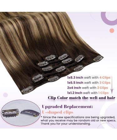 LAAVOO Real Hair Clip Extensions - 40cm Balayage Brown Ombre Clips 105g 7pcs - Double Weft #4/27/4 - Buy Online on SooperMarket.com