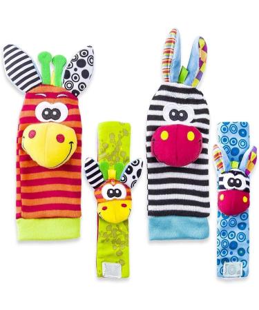 4PC Baby Rattling Toys Set - Plush Wrist & Socks Rattles for Newborn Development | Ideal Gift for 0-12 Months Boys & Girls - Buy Online on SooperMarket.com