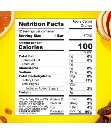 Nature s Juice Bar Apple Carrot Orange Fruit Bars - Healthy Vegan Snacks - Gluten-Free & Individually Wrapped Dried Fruit Bars (Pack of 12) - Buy Online on SooperMarket.com