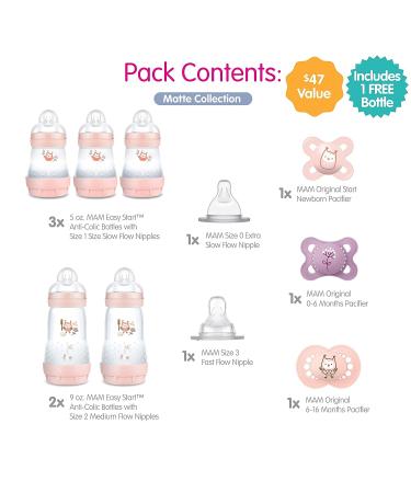 MAM Newborn Essentials 9-Piece Baby Gift Set with Easy Start Anti-Colic Bottles and Pacifiers for Girls - Buy Online on SooperMarket.com
