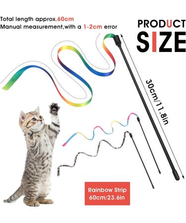 Amaxiu Cat Wand Toy Set Interactive Cat Wand Toy with Rainbow Ribbon String Rainbow Cloth String Leopard Print Cloth String for Small Cats Kittens Indoor Training Catcher(3 Packs) - Buy Online on SooperMarket.com