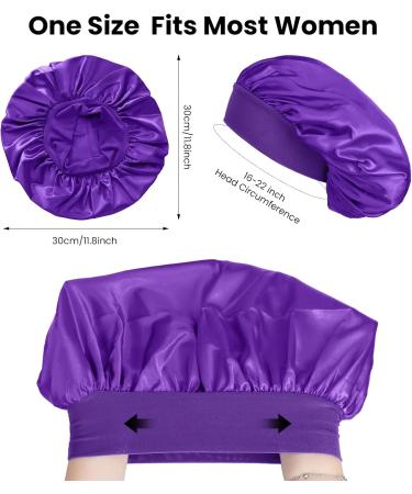 Silk Hair Wrap for Sleeping - Satin Bonnet Sleep Cap for Curly Hair | Soft Satin Head Cover for Women Girls | Purple Silk Bonnet for Makeup and Hair Protection - Buy Online on SooperMarket.com