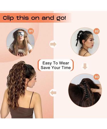 PORSMEER Ponytail Extension Claw Clip Ponytail Hair Extensions Blonde Mix Light Brown Natural Looking Long Curly Wavy Multi Layered Fluffy Synthetic Hairpiece for Women Party Daily Wear 18inch Light Brown with Highlights - Buy Online on SooperMarket.com