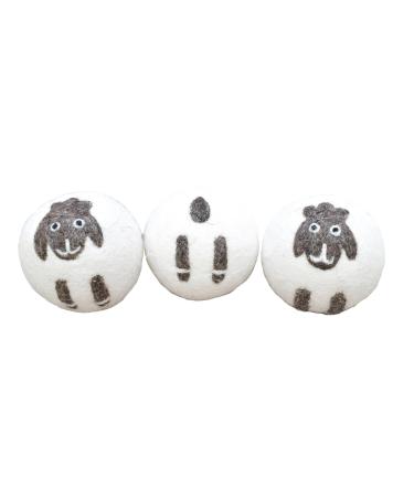 Pachamama Handmade XL Wool Tumble Dryer Balls 7cm 3 Pk Reduce Drying Time Save Energy Fabric Soften Reduce Static Reduce Wrinkles Unscented Long Life - Cute Sheep Pattern Felted by Hand Fair Trade