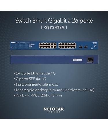 NETGEAR 24-Port Gigabit Ethernet Smart Managed Pro Switch (GS724Tv4) - with 2 x 1G SFP  Desktop/Rackmount  and ProSAFE Lifetime Protection - Buy Online on SooperMarket.com
