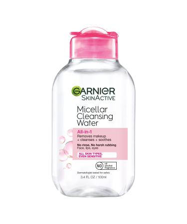 Garnier SkinActive Micellar Cleansing Water For All Skin Types Travel Size 3.4 fl. oz. Unscented 100.55 ml (Pack of 1)