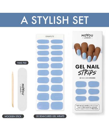 MOYOU LONDON Semi Cured Gel Nail Wraps - Baby Blue | 20 Pcs Salon-Quality Gel Nail Polish Strips with Nail File & Cuticle Stick | UV/LED Lamp Required - Buy Online on SooperMarket.com