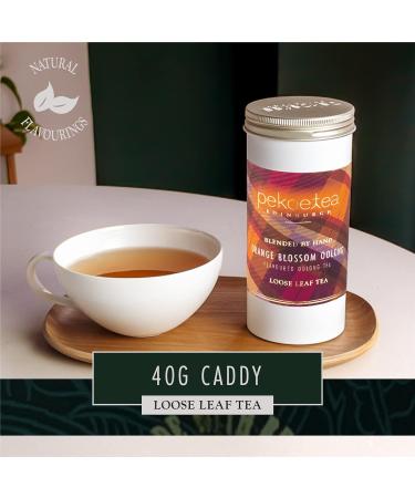 PekoeTea Edinburgh Orange Blossom Oolong Tea - Taiwanese Luxury Blend for Hot and Iced Tea - 50g Caddy in Loose Leaf or Teabags - Buy Online on SooperMarket.com