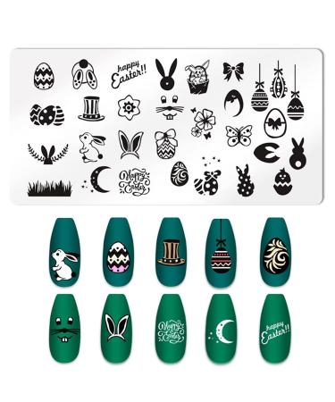 OUBFUUY Easter Nail Stamp Plates Nails Art Stamping Plates Easter Eggs Rabbit Nail plate Template Image Plates