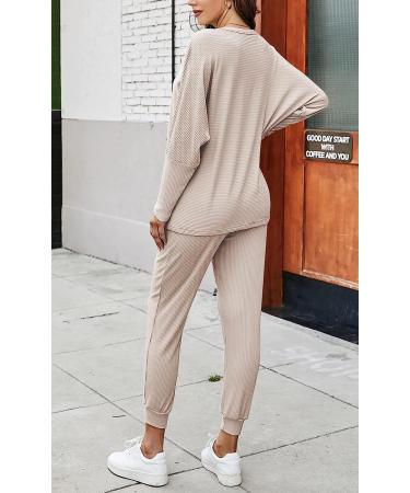 PRETTYGARDEN Women's Fall Fashion 2 Piece Sweatsuit Set | Solid Color Long Sleeve Pullover & Pants Tracksuit in Apricot - Size Medium - Buy Online on SooperMarket.com