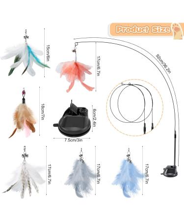 Hysagtek Cat Feather Toys Set - Interactive Kitten Toys Kit with 6 Feather Refills, 2 Retractable Teaser Wands, and Super Suction Cup Base - 9Pcs - Buy Online on SooperMarket.com
