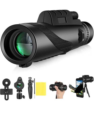 Monocular 80x100 Telescope High Powered for Smartphone Low Night Vision Monoculars with Smartphone Holder & Tripod High Definition for Stargazing Hunting Wildlife Bird Watching Travel Camping