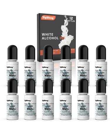 White Alcohol Ink Set - 12 Bottles White Colors Alcohol-Based Ink, White Alcohol Paint Dye for Epoxy Resin Painting, Resin Petri Dish, Yupo Creations, Coaster, Painting, Tumbler - 120ml/4fl.oz