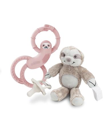 Dr. Brown's Baby Pacifier 0-6m with Soft Lovey Sloth and Flexees Silicone Teether Pink