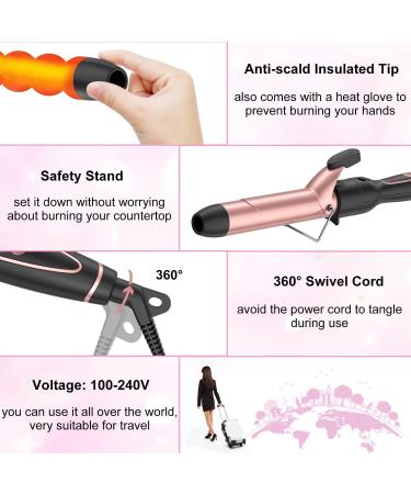 Professional 6 in 1 Curling Iron Set with Hair Straightener Brush - Dual Voltage Curler Wave Wand - Ceramic Barrel Hair Styling Tools - Instant Heating - Heat Resistant Gloves - Rose Gold - Buy Online on SooperMarket.com