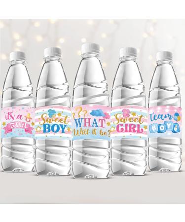 39 Pieces Baby Gender Reveal Water Bottle Labels Gender Reveal Party Favors Baby Shower Water Bottle Stickers Wrappers Waterproof He or She Baby Shower Labels for Baby Gender Reveal Party Decoration