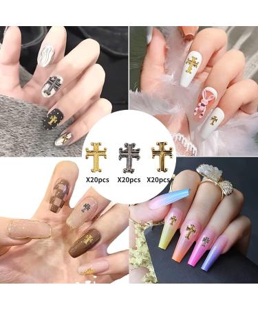 RUNRAYAY 60Pcs Cross Nail Art Studs for Nail Art Accessories Gold & Silver & Gray 3D Metal Retro Punk Nail Charms Cross Shape Nail Decoration for Women Girl DIY Nail Art Decor - Buy Online on SooperMarket.com