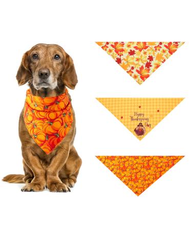 3Pcs Halloween Dog Bandanas Thanksgiving Pet Triangle Bibs Fall Pumpkin Maple Leaf Printed Dog Kerchief Adjustable Washable Scarfs Accessories for Small Medium Large Girl Boy Dogs Puppies Cats Pets