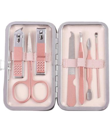 Manicure Pedicure Set Nail Clippers Kit 7 Pcs Stainless Steel Hygiene Kit Portable Nail Trimming set and Grooming Tools with Fine Leather Case Gift Box (Rose Gold-7pcs)
