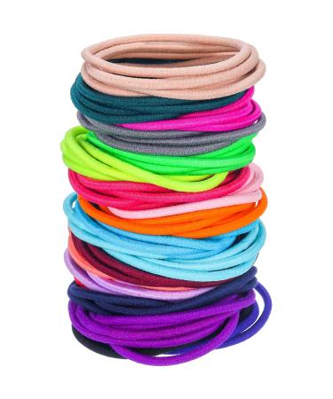 Quesuc 100 Pieces Hair Elastics Hair Ties Ponytail Holders Hair Bands Bulk (Multicolor B)