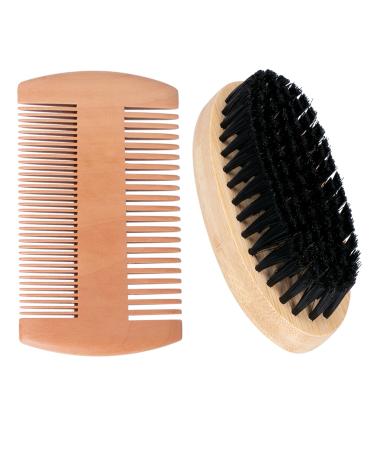 Acooruiteng Beard Brush Beard Comb Boar Bristle Brush Beard Grooming Brush for Men Boar Bristle Beard Brush Beard Comb Brush for Combing Beard Hair Removing Debris Massages Face 2 Pcs
