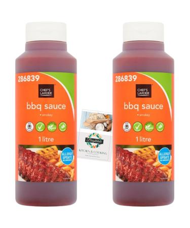 Barbecue Sauce Bundle with Chef's Larder BBQ Sauce 1 Litre 2 Pack + Brightdale Kitchen Booklet