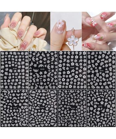 White Flower Nail Stickers - 3D Self Adhesive Floral Decals for DIY Nail Art - Buy Online on SooperMarket.com