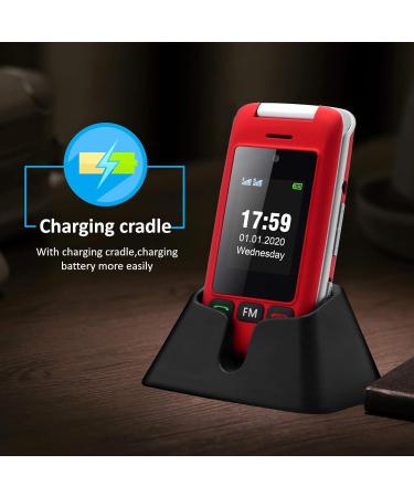 Artfone Dual Screen Flip Phone for Elderly | Easy-to-Use Big Button Mobile Phone | SOS Button & Loud Speaker | 2.4 LCD Display | Red - Buy Online on SooperMarket.com