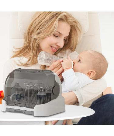 Bottle Sealing Discs Large Bottle Drying Rack with Cover & Removable Drain Tray Dustproof Baby Bottle Organizer Portable Baby Bottle Rack Dryer Grey - Buy Online on SooperMarket.com