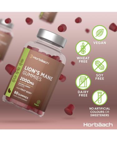 Lions Mane Gummies 2000mg | High Strength Lions Mane Supplement | Mushroom Extract | Natural Berry Flavour | 60 Vegan Gummies | by Horbaach - Buy Online on SooperMarket.com