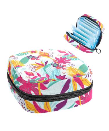 Colorful Exotic Floral Background Sanitary Napkin Storage Bag Feminine Menstrual Cup Pouches Nursing Pad Holder Tampon Bags Portable Period Bag for Women Teen Girls 1Pcs Multi-colored 7